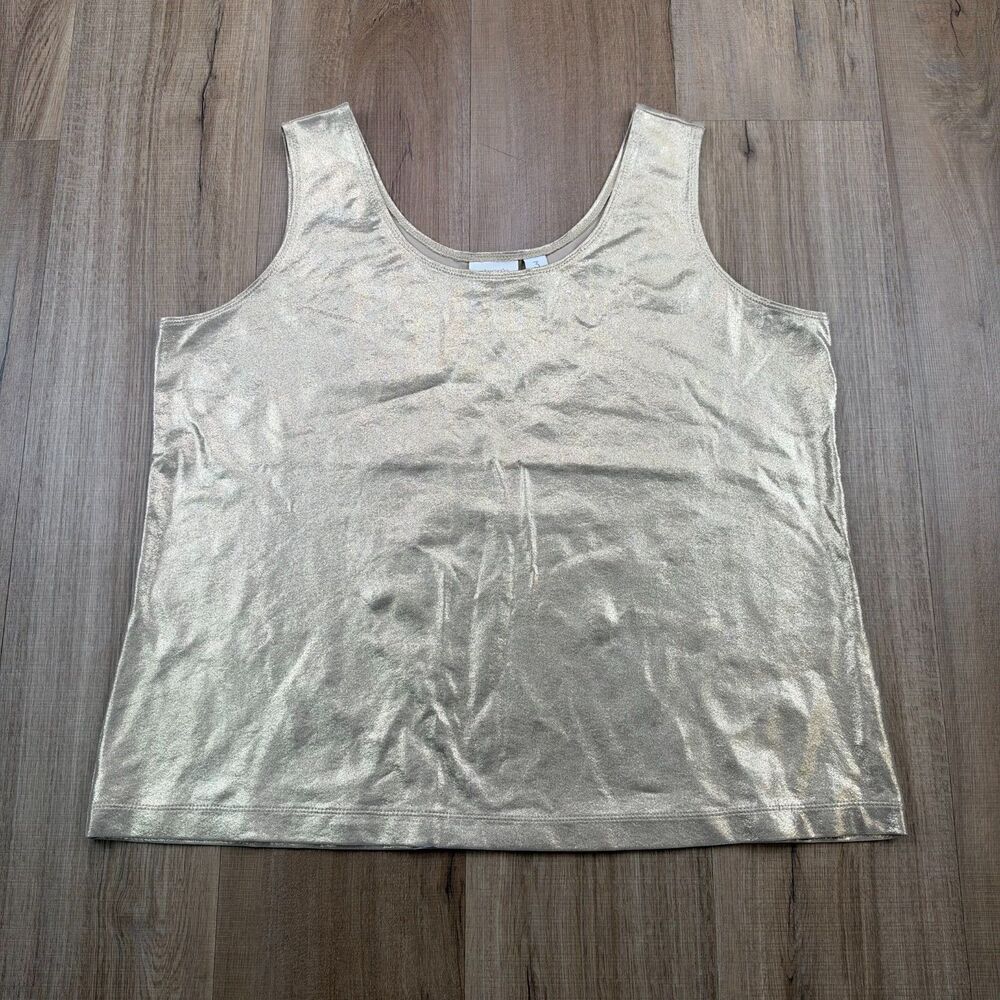 Chico's Womens 3 XL 16 Gold Foil Medium Weight Stretch Holiday Party Tank Top